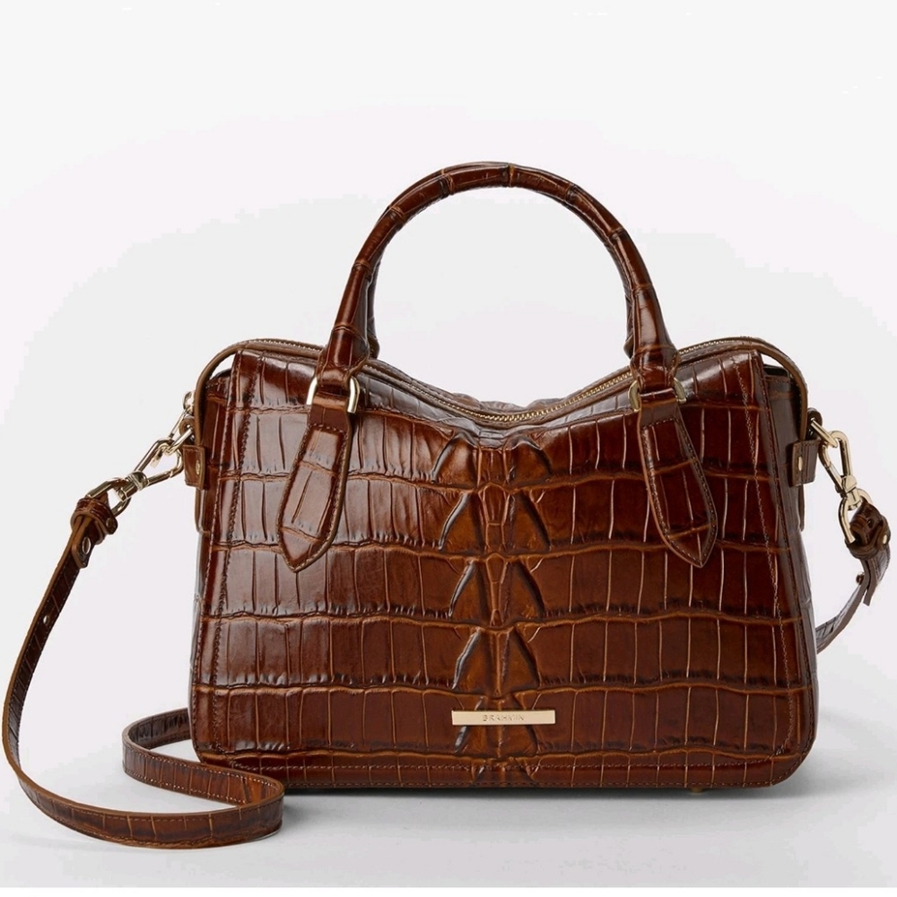 Brahmin Micaela Satchel Chestnut Croc Embossed NWT